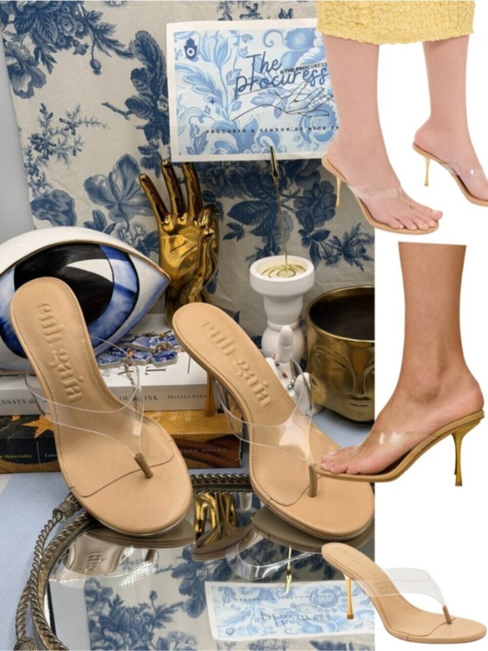 🆕 CULT GAIA 🧿 NWOB Stella High Heel Thong Sandal, Nude & PVC - Sz 37 US 7